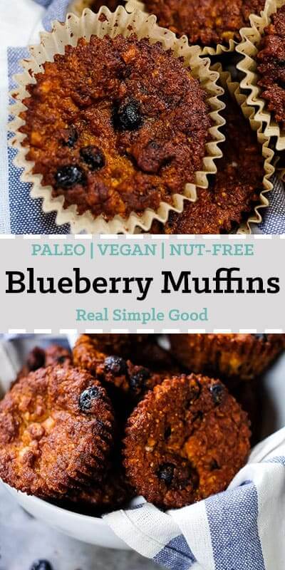 Paleo blueberry muffins long pin for pinterest. 