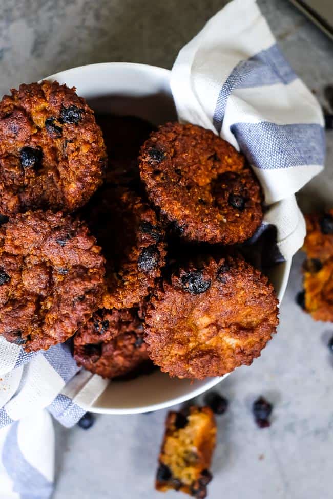 Paleo blueberry muffins in a bowl. 