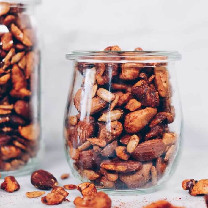 Paleo spiced nuts in a glass jar