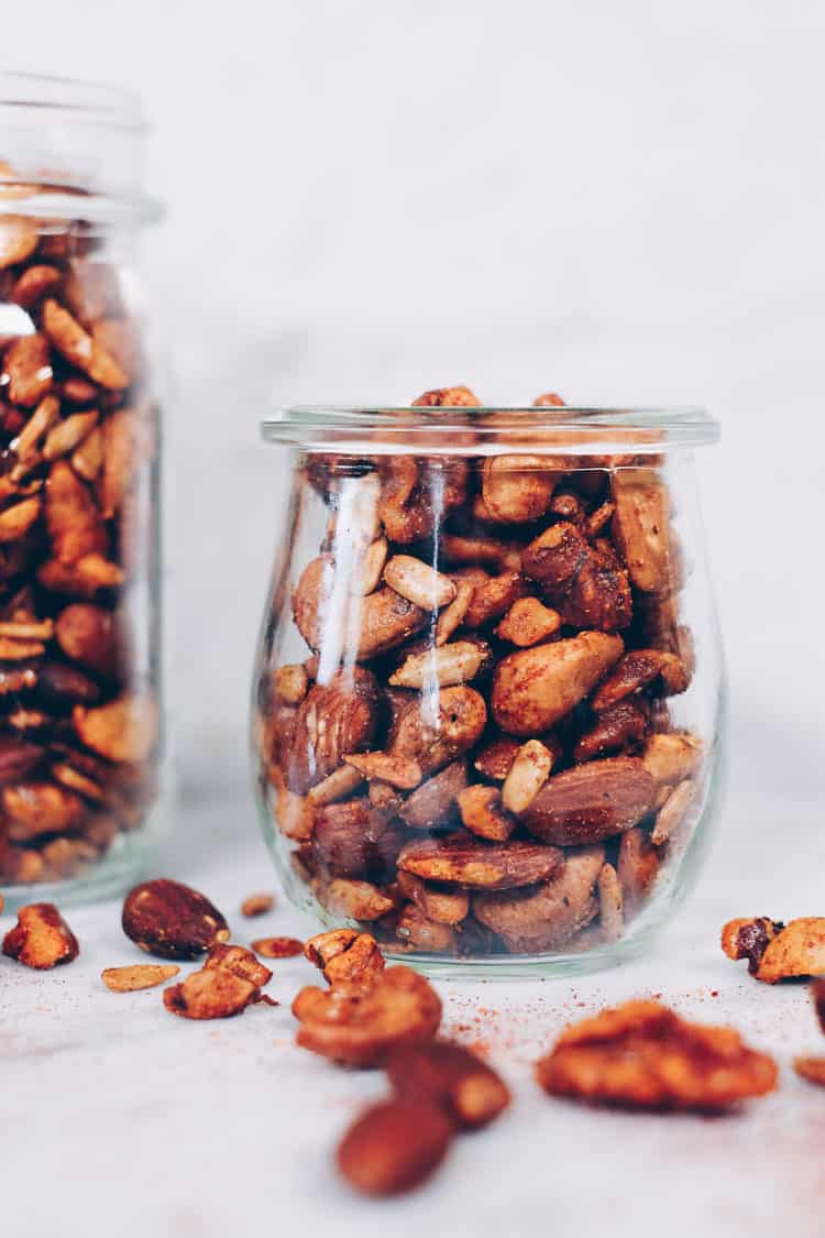 Paleo spiced nuts in a glass jar