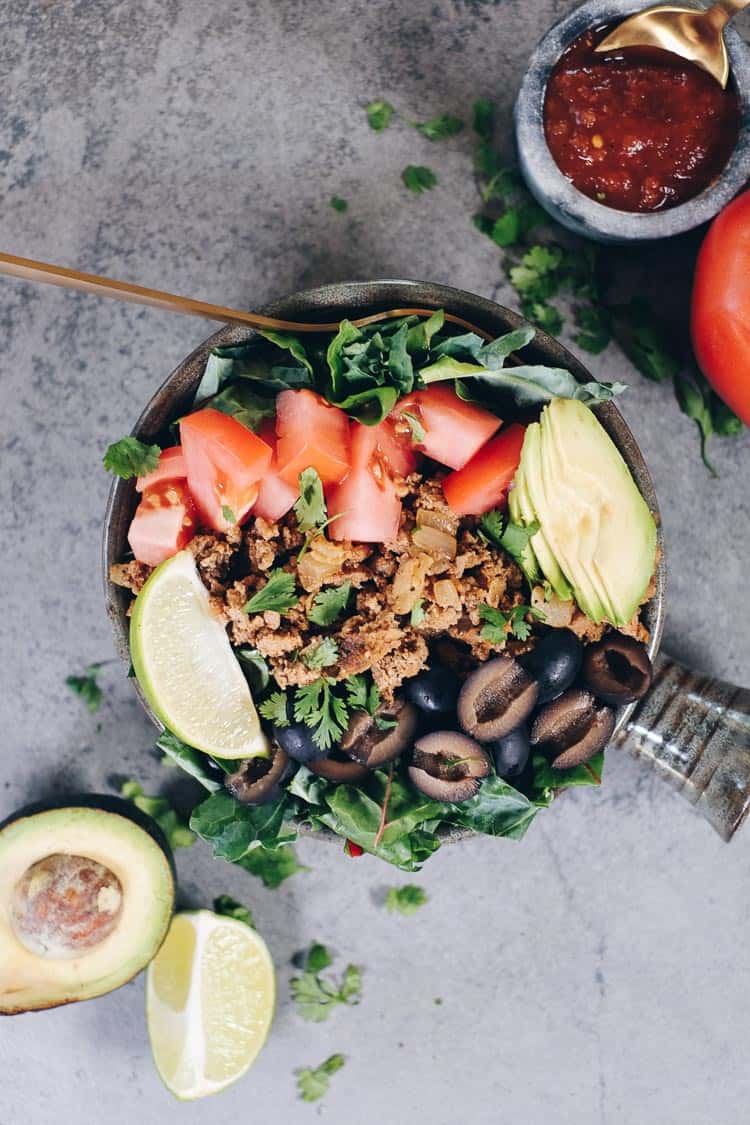 I really love taco everything, and this quick and easy Whole30 and Paleo taco salad is a bowl full of goodness I could eat anytime of day! Paleo, Whole30 + Gluten-Free. | realsimplegood.com