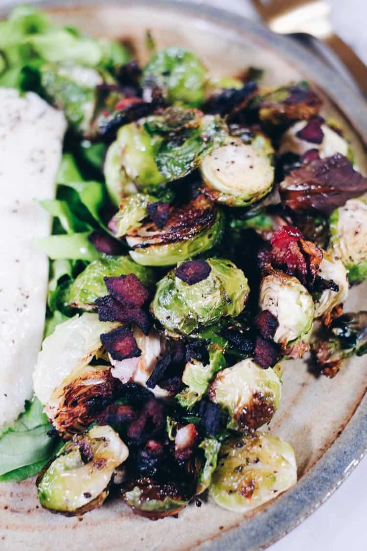 Originally, we wanted to add more fish to our lifestyle for the health benefits. Adding in recipes like this Pan Seared Cod with Garlicky Bacon Brussels Sprouts, we've been able to make healthy, satisfying meals that are ready in 30 minutes or less. #paleo #whole30 #healthyfats #fish | realsimplegood.com
