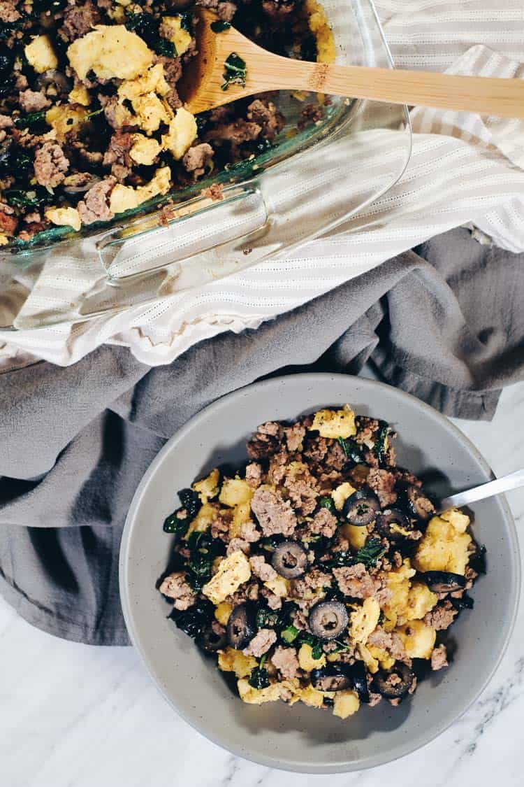This Paleo and Whole30 Plantain Casserole will make a large amount of food and will definitely be the leftovers you look forward to! It's got a savory combo of plantains, pork, beef and kale with some spices. #paleolife #whole30recipe #paleorecipe | realsimplegood.com
