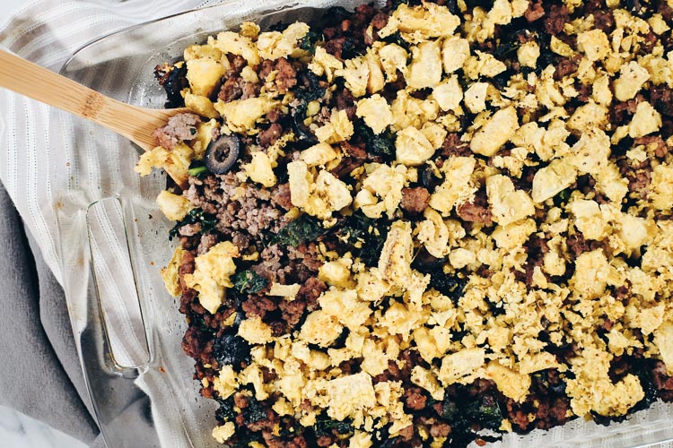 This Paleo and Whole30 Plantain Casserole will make a large amount of food and will definitely be the leftovers you look forward to! It's got a savory combo of plantains, pork, beef and kale with some spices. #paleolife #whole30recipe #paleorecipe | realsimplegood.com