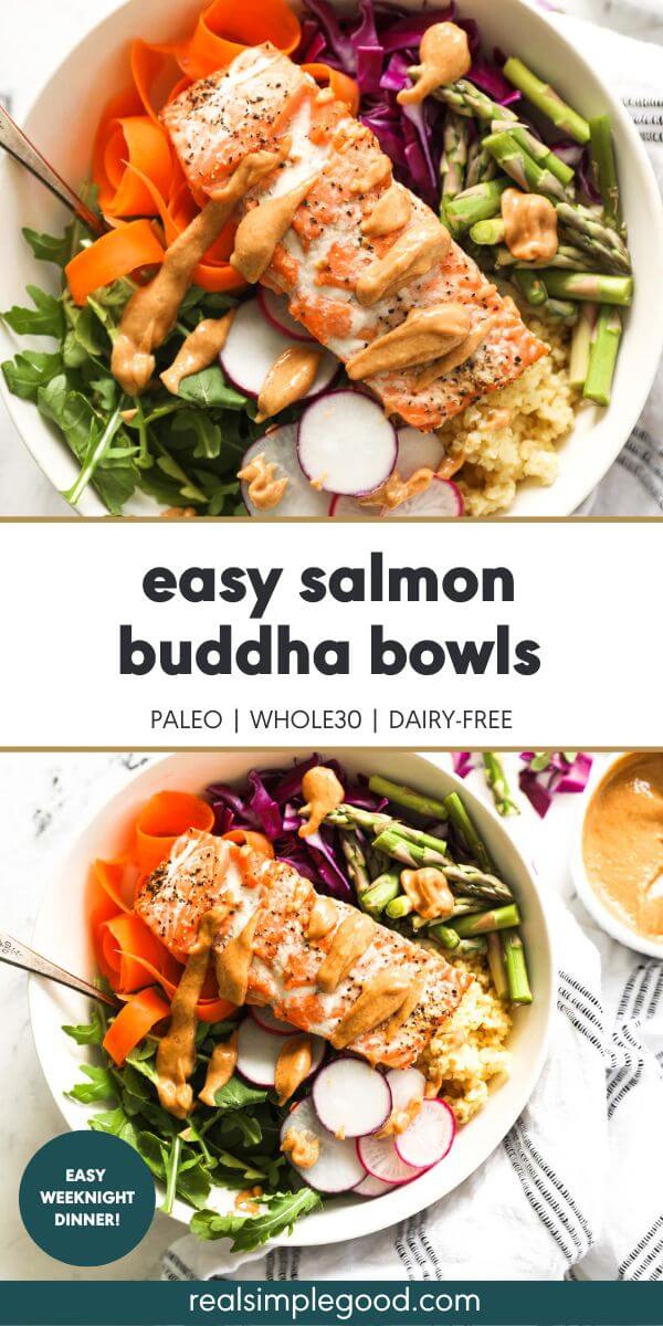 25-Minute Salmon Buddha Bowls with Creamy Peanut Sauce