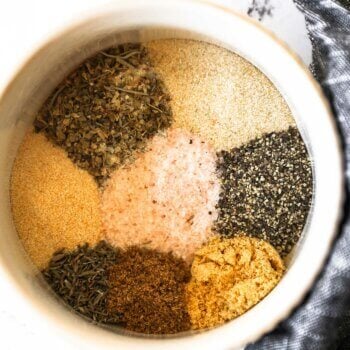 Overhead image of pot roast seasonings all separated out in a ramekin