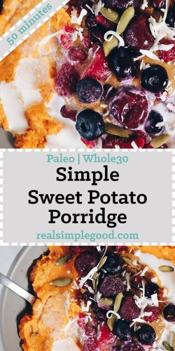 This Paleo and Whole30 Simple Sweet Potato Porridge is a great egg-free, make-ahead breakfast option! It's made with only five ingredients, too! Paleo + Whole30 | realsimplegood.com