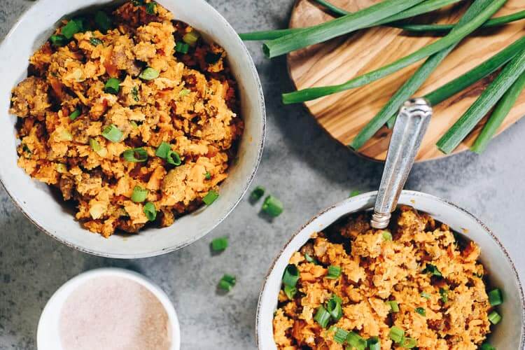 A delicious and healthy twist on pork fried rice, both Paleo and Whole30 compliant! This sweet potato pork fried rice is a unique recipe with tons of flavor. #paleo #whole30meals #recipe | realsimplegood.com