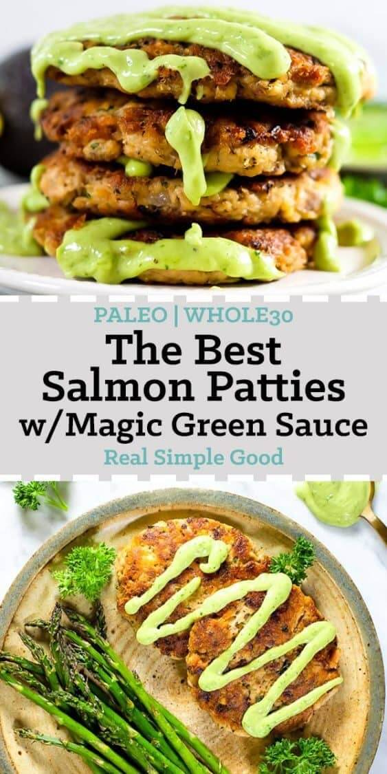 The Best Salmon Patties with Magic Green Sauce (Paleo, Whole30 + Keto)